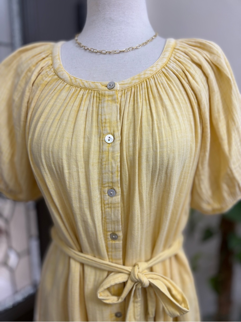 FAHERTY Dream Organic Cotton Gauze Carmel Dress in Sahara Sun Yellow - Picture 4 of 11